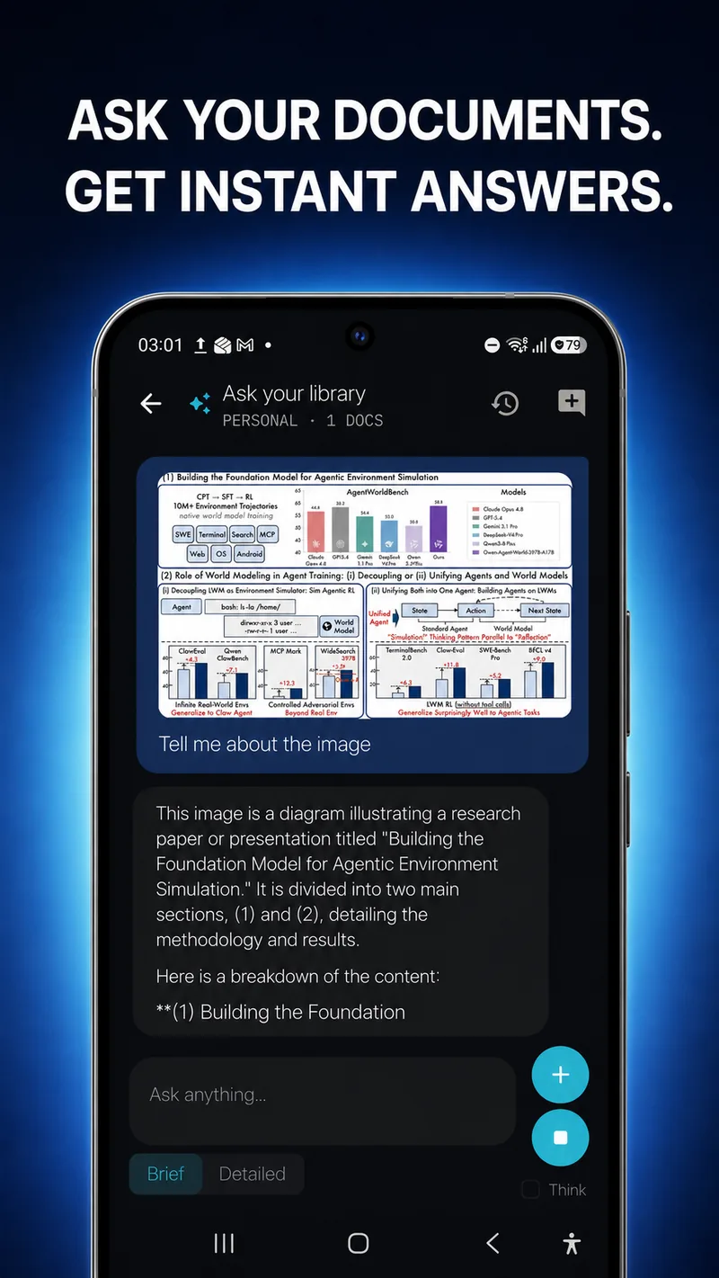 An instant, grounded answer drawn from your own documents